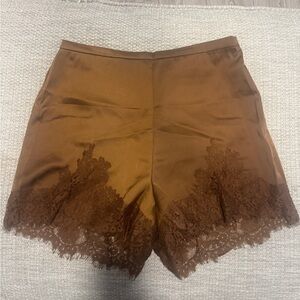 Elegant Brown Lace Trim Women's Shorts